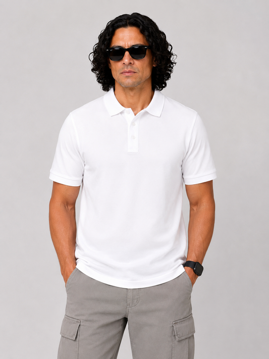 Pique Polo - White